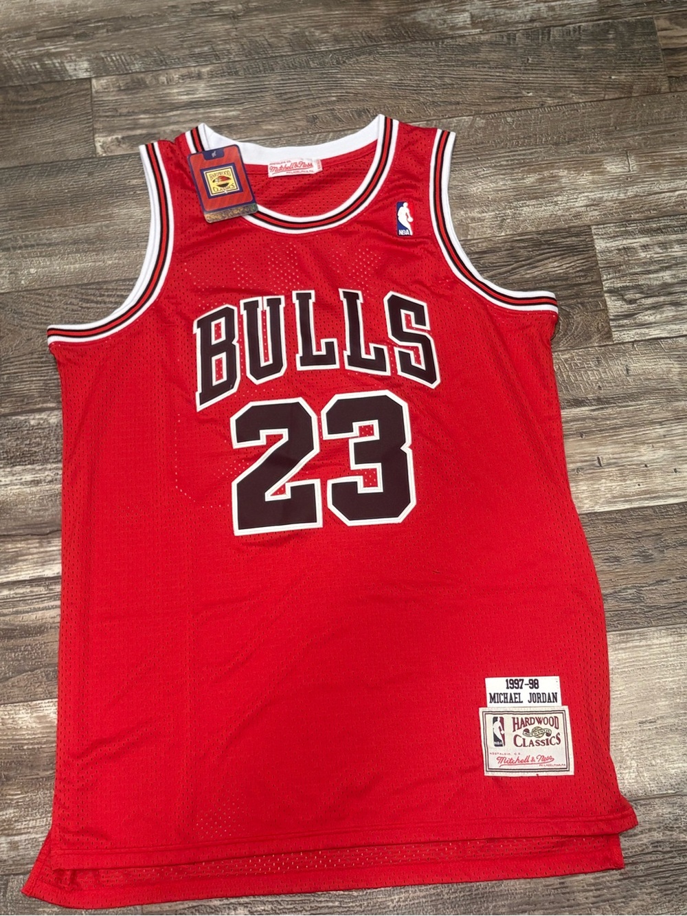 Michael Jordan (sz below) red throwback, Chicago Bulls basketball jersey